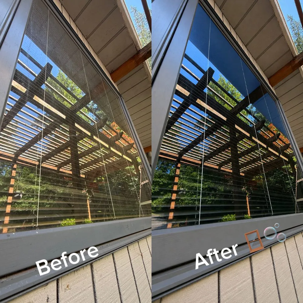 Before and after window cleaning near Portland — streak-free glass restored